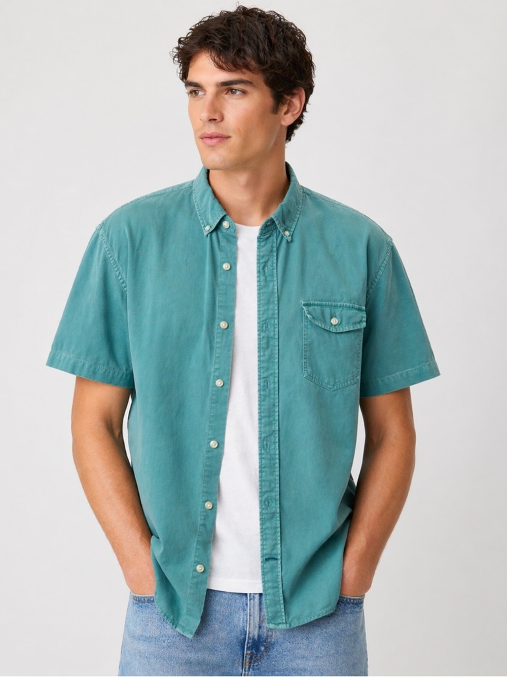 GAP Men's Aqua Casual Button-Down Shirt